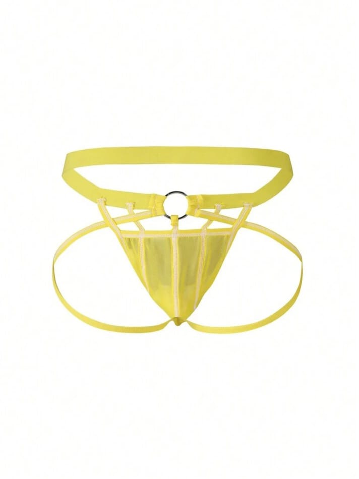 MAD-MEN Mans Solid Color Mesh Circular Ring Connected Sexy Briefs Underwear,